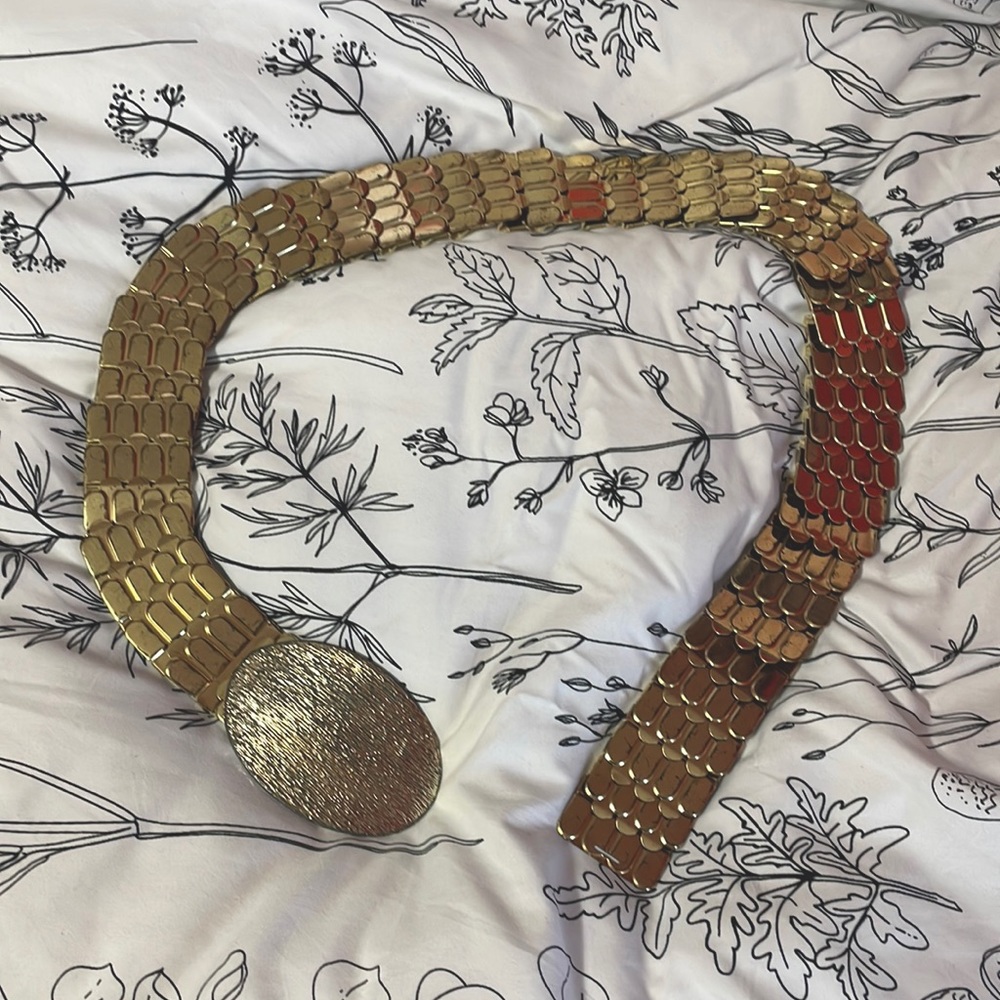 Vintage golden metal scale belt with elastic waist